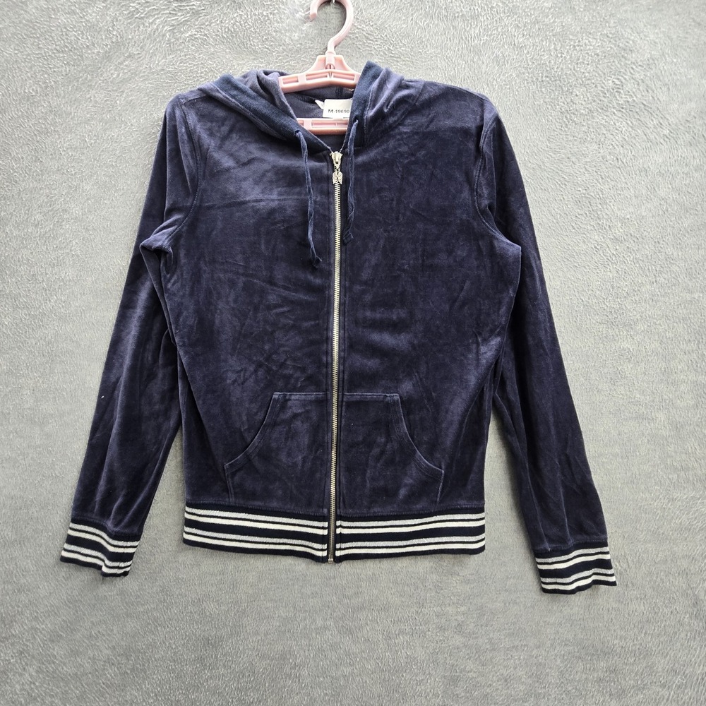 Victoria's Secret‎ Women Jacket M Navy Blue Velour Zipper Long Sleeve
